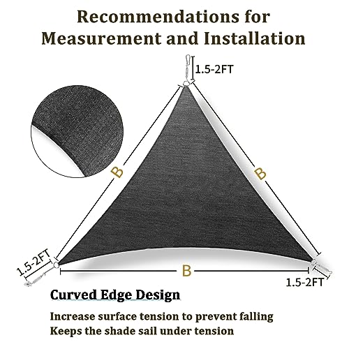 Shade&Beyond 16' x 16' x 16' Grey Color Triangle Sun Shade Sail, UV Block for Outdoor Facility and Activities