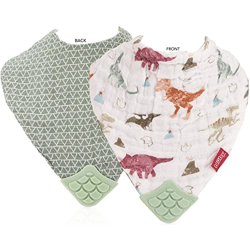 Reversible 100% Natural Cotton Muslin 6 Piece Teething Bib, Green/Grey/Blue