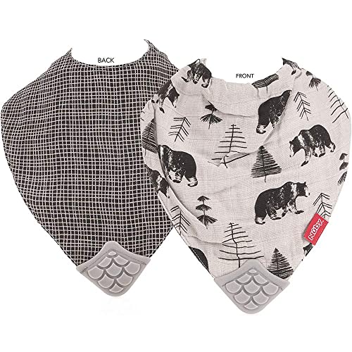 Reversible 100% Natural Cotton Muslin 6 Piece Teething Bib, Green/Grey/Blue