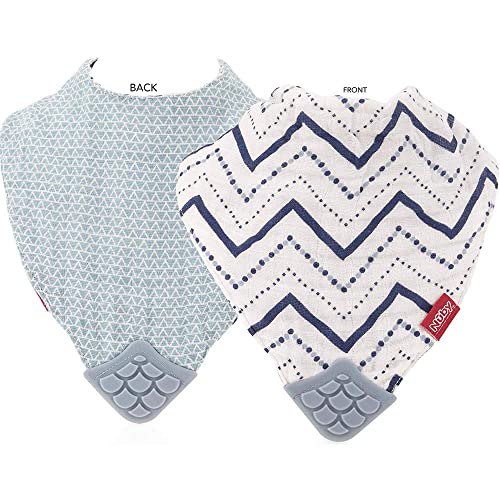 Reversible 100% Natural Cotton Muslin 6 Piece Teething Bib, Green/Grey/Blue