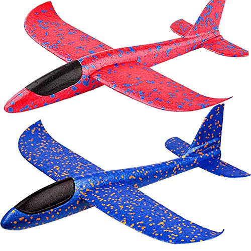 BooTaa 2 Pack Airplane Toys, 17.5" Large Throwing Foam Plane, 2 Flight Mode Glider Plane, Flying Toy for Kids, Gifts for 3 4 5 6 7 Year Old Boy, Outdoor Sport Toys Birthday Party Favors Foam Airplane