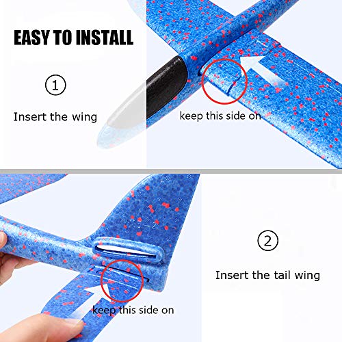 BooTaa 2 Pack Airplane Toys, 17.5" Large Throwing Foam Plane, 2 Flight Mode Glider Plane, Flying Toy for Kids, Gifts for 3 4 5 6 7 Year Old Boy, Outdoor Sport Toys Birthday Party Favors Foam Airplane
