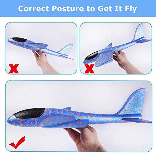 BooTaa 2 Pack Airplane Toys, 17.5" Large Throwing Foam Plane, 2 Flight Mode Glider Plane, Flying Toy for Kids, Gifts for 3 4 5 6 7 Year Old Boy, Outdoor Sport Toys Birthday Party Favors Foam Airplane
