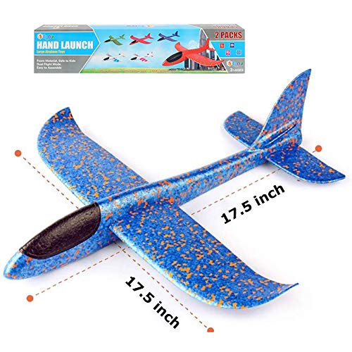 BooTaa 2 Pack Airplane Toys, 17.5" Large Throwing Foam Plane, 2 Flight Mode Glider Plane, Flying Toy for Kids, Gifts for 3 4 5 6 7 Year Old Boy, Outdoor Sport Toys Birthday Party Favors Foam Airplane
