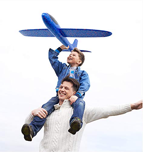 BooTaa 2 Pack Airplane Toys, 17.5" Large Throwing Foam Plane, 2 Flight Mode Glider Plane, Flying Toy for Kids, Gifts for 3 4 5 6 7 Year Old Boy, Outdoor Sport Toys Birthday Party Favors Foam Airplane