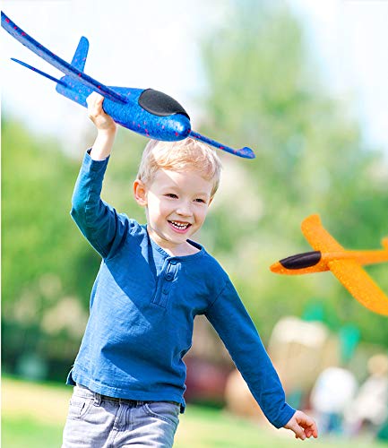 BooTaa 2 Pack Airplane Toys, 17.5" Large Throwing Foam Plane, 2 Flight Mode Glider Plane, Flying Toy for Kids, Gifts for 3 4 5 6 7 Year Old Boy, Outdoor Sport Toys Birthday Party Favors Foam Airplane