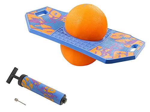 Flybar Pogo Trick Ball for Kids, Trick Bounce Board for Boys and Girls Ages 6+, Up to 160 lbs, Includes Pump, Easy to Carry Handle, Durable Plastic Deck Indoor, Outdoor Toy Pogo Jumper (Blue Dawn)