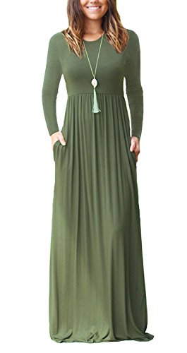 Army Green Maxi Dress with Side Pocket - Plus Size