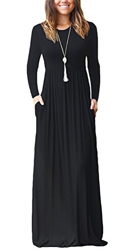 Women's Long Sleeve A-line Maxi Dress with Pockets