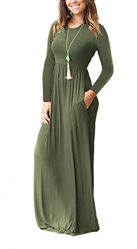 Army Green Maxi Dress with Side Pocket - Plus Size