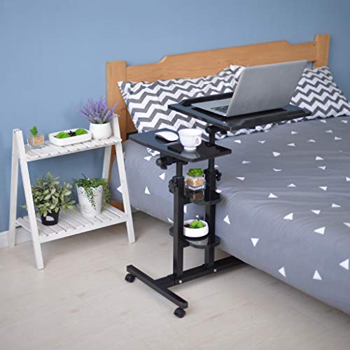 Black 2-Tiered Corner Computer Desk with Storage