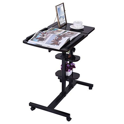 Black 2-Tiered Corner Computer Desk with Storage