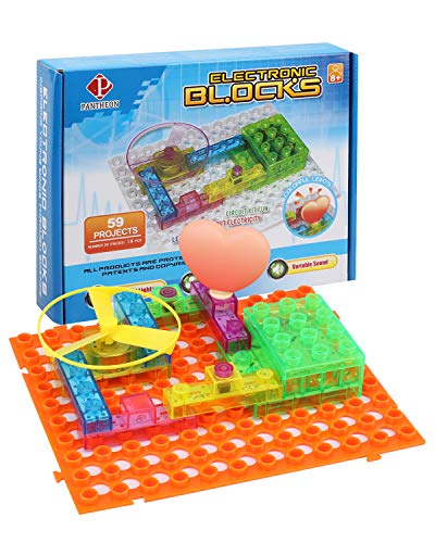 PANTHEON Circuit Kit with Lighted Bricks Magnets 59 Different Projects in 1, Best STEM Educational Gift for Boys and Girls Ages 6 - 14, Science Experiment Kit w Electronic Blocks, Circuits for Kids