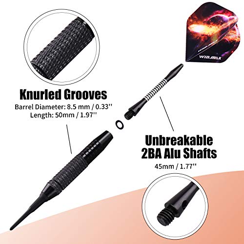WIN.MAX Darts Plastic Tip,Soft Tip Darts Set,12 Pcs 18 Gram with 100 Extra Dart Tips,12 Flights, Flight Protectors and Tool Kit for Electronic Dart Board