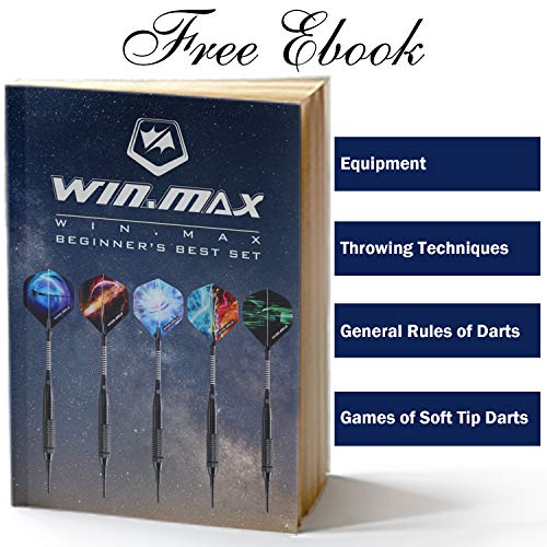 WIN.MAX Darts Plastic Tip,Soft Tip Darts Set,12 Pcs 18 Gram with 100 Extra Dart Tips,12 Flights, Flight Protectors and Tool Kit for Electronic Dart Board
