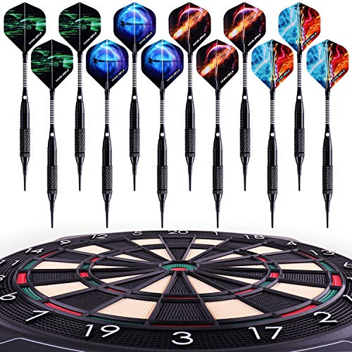 WIN.MAX Darts Plastic Tip,Soft Tip Darts Set,12 Pcs 18 Gram with 100 Extra Dart Tips,12 Flights, Flight Protectors and Tool Kit for Electronic Dart Board