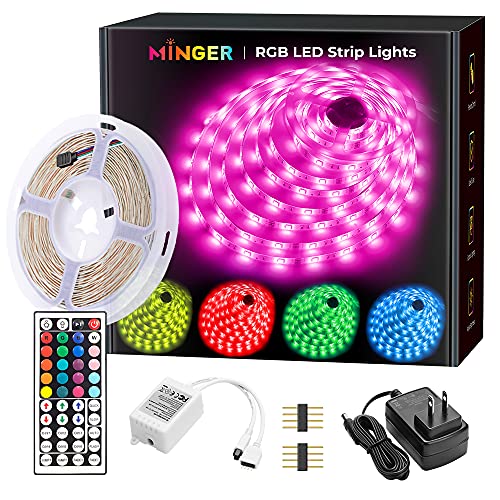 MINGER LED Strip Lights 16.4ft, RGB Color Changing LED Lights for Home, Kitchen, Bedroom, Dorm Room, Bar, LED Lights for New Year Decorations with IR Remote Control, 5050 LEDs, DIY Mode