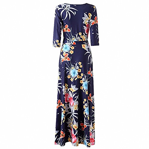 Afibi Womens Bohemian 3/4 Sleeve Faux Wrap Maxi Dress with Belt (Medium, Design 1)