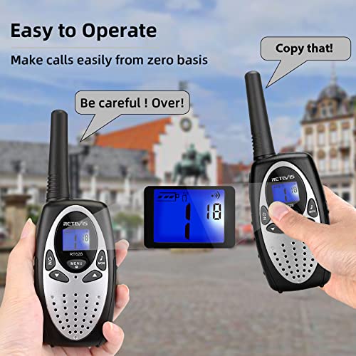 Retevis RT628 Walkie Talkies for Adults Kids Family, Long Range Rechargeable 22 Channels, Gift for Boys Girls Outdoor Vacation Travel (Silvery, 2 Pack)