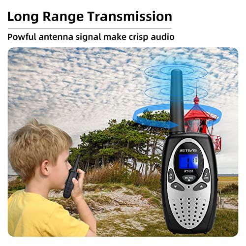 Retevis RT628 Walkie Talkies for Adults Kids Family, Long Range Rechargeable 22 Channels, Gift for Boys Girls Outdoor Vacation Travel (Silvery, 2 Pack)