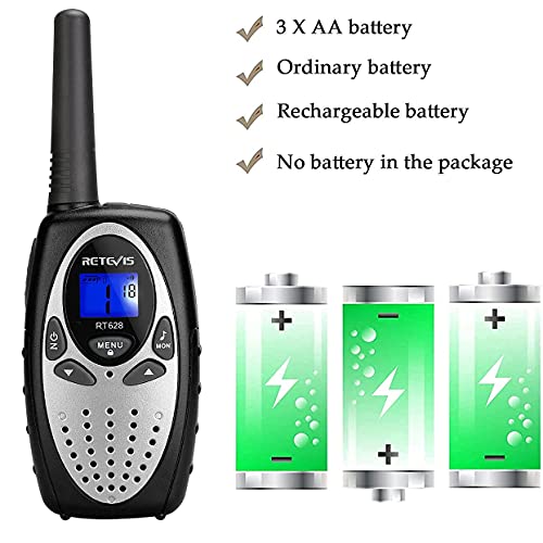 Retevis RT628 Walkie Talkies for Adults Kids Family, Long Range Rechargeable 22 Channels, Gift for Boys Girls Outdoor Vacation Travel (Silvery, 2 Pack)