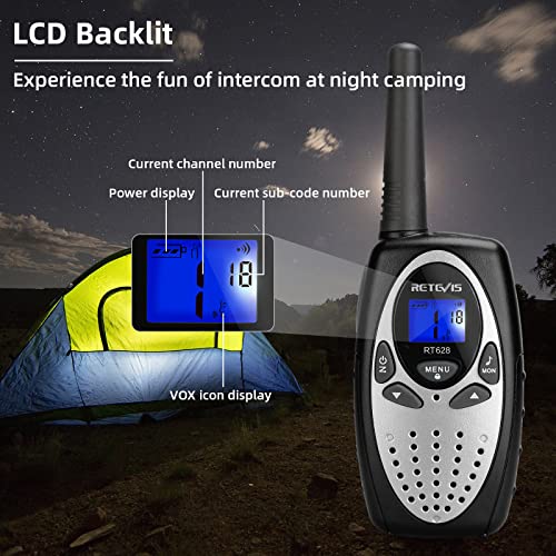 Retevis RT628 Walkie Talkies for Adults Kids Family, Long Range Rechargeable 22 Channels, Gift for Boys Girls Outdoor Vacation Travel (Silvery, 2 Pack)