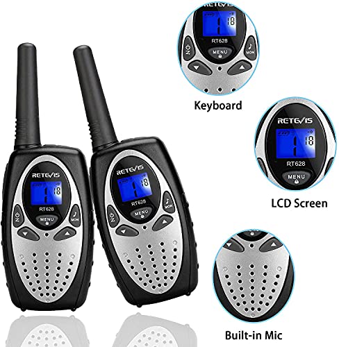 Retevis RT628 Walkie Talkies for Adults Kids Family, Long Range Rechargeable 22 Channels, Gift for Boys Girls Outdoor Vacation Travel (Silvery, 2 Pack)