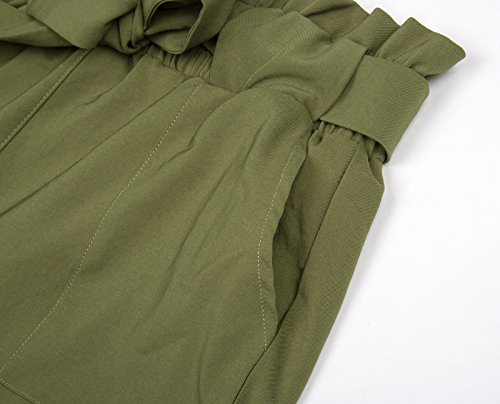 GRACE KARIN Women's Casual Slim Fit Elastic Waist Cropped Pants Trousers XL Army Green