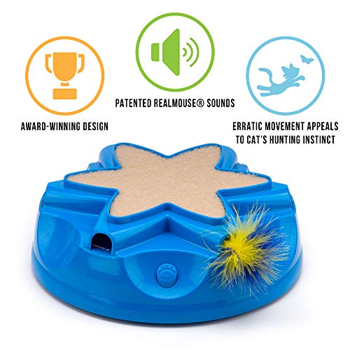 OurPets Catty Whack Interactive Cat Toy (Cat Toys for Stimulating Play, Real Mouse Sound, Rotating Feather for Hunting Instincts & Carpeted Scratching Area) [Cat Toys for Indoor Cat Gifts]