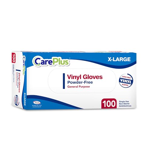 Disposable Vinyl Gloves | Extra Large Size | Heavy Duty | Non Sterile | Powder Free | Latex Free Rubber | 100 Count Box | Food Safe