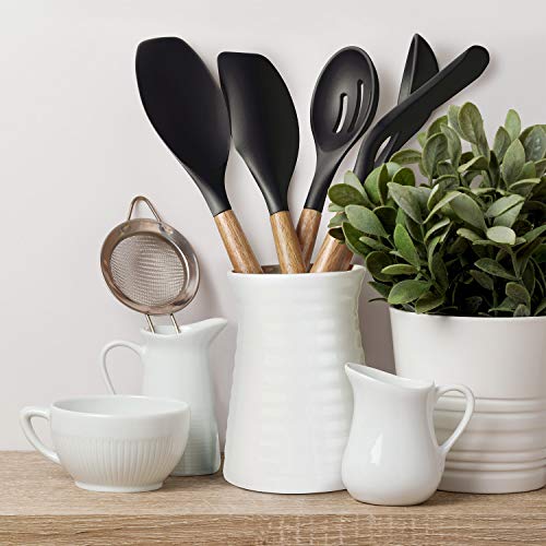 Miusco Non-Stick Silicone Cooking Utensils Set with Natural Acacia Hard Wood Handle, 5 Piece, High Heat Resistant