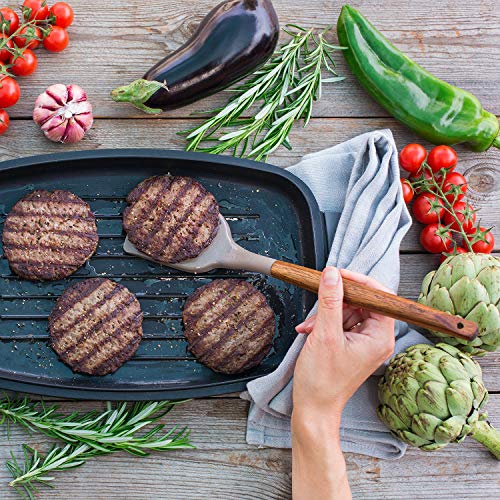 Miusco Non-Stick Silicone Cooking Utensils Set with Natural Acacia Hard Wood Handle, 5 Piece, Grey, High Heat Resistant