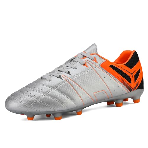 DREAM PAIRS Mens Cleats Football Soccer Shoes, 471-black-grey - 11 (160471-M),Size 9,Silver/Orange/Black,160471-M