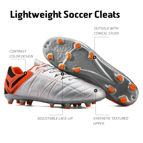 DREAM PAIRS Mens Cleats Football Soccer Shoes, 471-black-grey - 11 (160471-M),Size 7.5,Silver/Orange/Black,160471-M