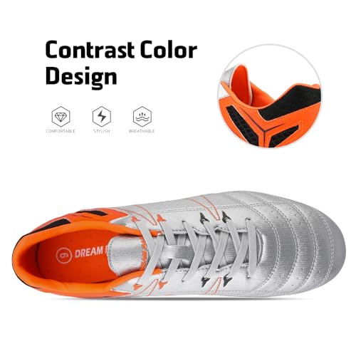 DREAM PAIRS Mens Cleats Football Soccer Shoes, 471-black-grey - 11 (160471-M),Size 9,Silver/Orange/Black,160471-M