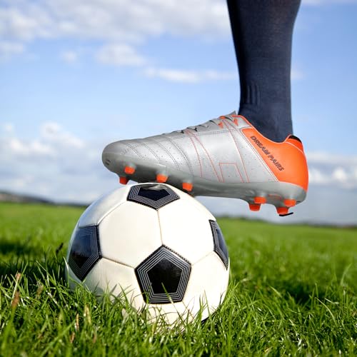 DREAM PAIRS Mens Cleats Football Soccer Shoes, 471-black-grey - 11 (160471-M),Size 7.5,Silver/Orange/Black,160471-M