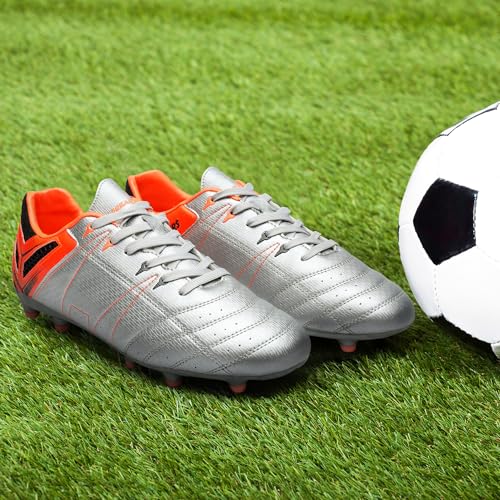 DREAM PAIRS Mens Cleats Football Soccer Shoes, 471-black-grey - 11 (160471-M),Size 7.5,Silver/Orange/Black,160471-M