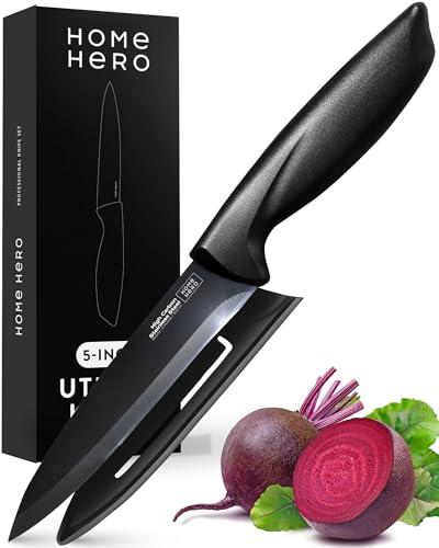 Home Hero 2 Pcs Utility Knife with Sheath - High Carbon Stainless Steel Kitchen Knife with Ergonomic Handle - Razor Sharp Multipurpose Chopping Knife (Stainless Steel 5-Inch Utility Knife)
