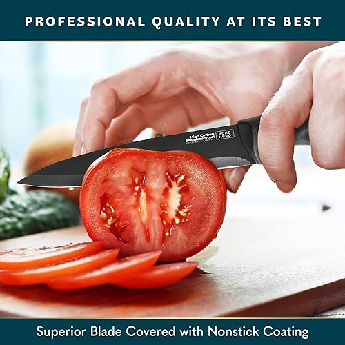 Home Hero 2 Pcs Utility Knife with Sheath - High Carbon Stainless Steel Kitchen Knife with Ergonomic Handle - Razor Sharp Multipurpose Chopping Knife (Stainless Steel 5-Inch Utility Knife)