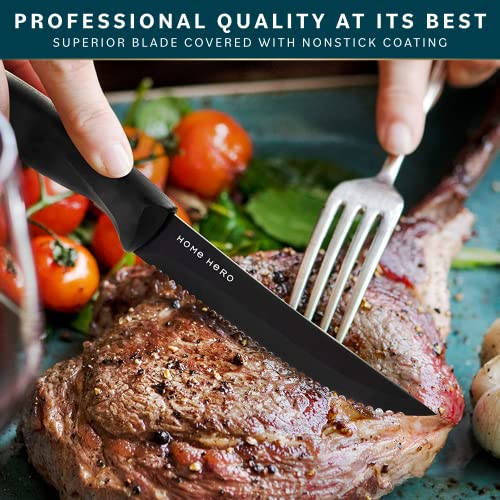 Home Hero 8 Pcs Kitchen Knife Set, Chef Knife Set & Steak Knives - Professional Design Collection - Razor-Sharp High Carbon Stainless Steel Knives with Ergonomic Handles (8 Pcs - Black)