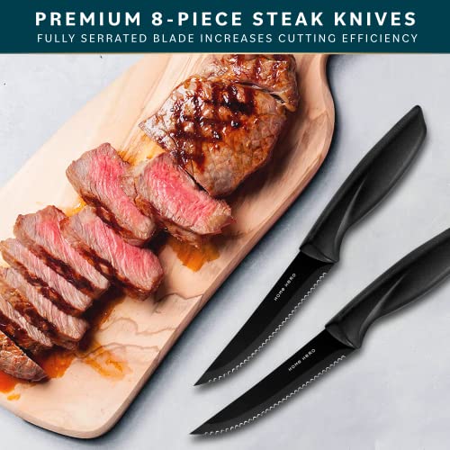 Home Hero 8 Pcs Kitchen Knife Set, Chef Knife Set & Steak Knives - Professional Design Collection - Razor-Sharp High Carbon Stainless Steel Knives with Ergonomic Handles (8 Pcs - Black)