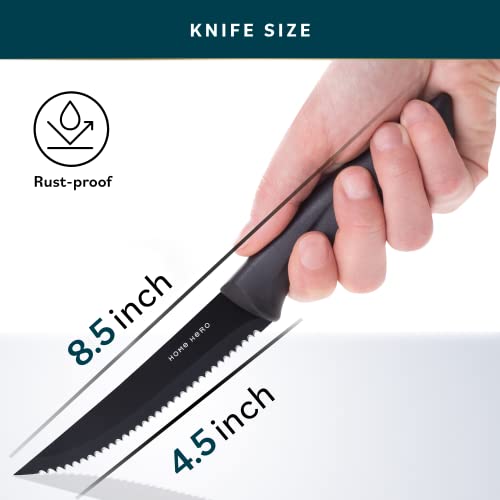 Home Hero 8 Pcs Kitchen Knife Set, Chef Knife Set & Steak Knives - Professional Design Collection - Razor-Sharp High Carbon Stainless Steel Knives with Ergonomic Handles (8 Pcs - Black)