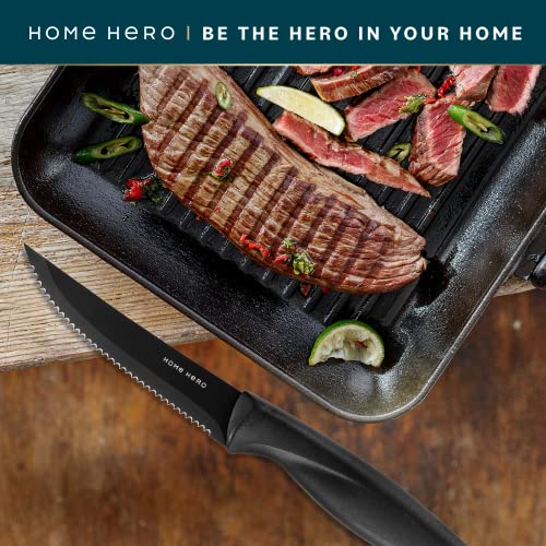 Home Hero 8 Pcs Kitchen Knife Set, Chef Knife Set & Steak Knives - Professional Design Collection - Razor-Sharp High Carbon Stainless Steel Knives with Ergonomic Handles (8 Pcs - Black)