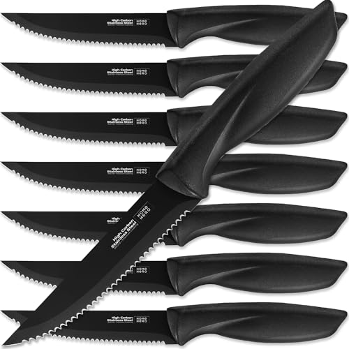 Home Hero 8 Pcs Kitchen Knife Set, Chef Knife Set & Steak Knives - Professional Design Collection - Razor-Sharp High Carbon Stainless Steel Knives with Ergonomic Handles (8 Pcs - Black)