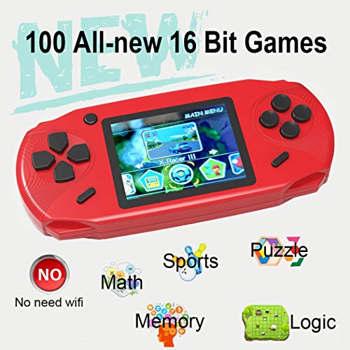 Beijue 16 Bit Handheld Games for Kids Adults 3.0'' Large Screen Preloaded 100 HD Classic Retro Video Games no Need WiFi USB Rechargeable Seniors Electronic Game Player Birthday Xmas Present (Red)