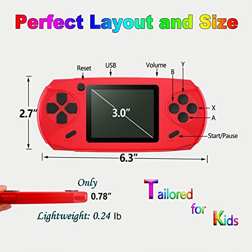 Beijue 16 Bit Handheld Games for Kids Adults 3.0'' Large Screen Preloaded 100 HD Classic Retro Video Games no Need WiFi USB Rechargeable Seniors Electronic Game Player Birthday Xmas Present (Red)