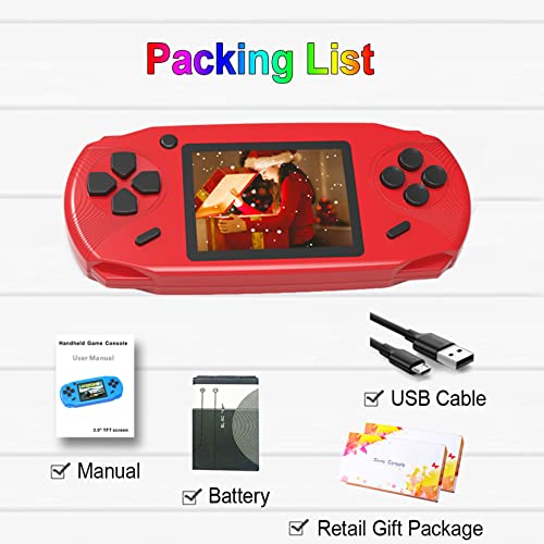Beijue 16 Bit Handheld Games for Kids Adults 3.0'' Large Screen Preloaded 100 HD Classic Retro Video Games no Need WiFi USB Rechargeable Seniors Electronic Game Player Birthday Xmas Present (Red)
