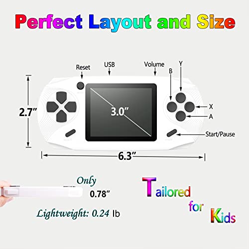 Beijue 16 Bit Handheld Games for Kids Adults 3.0'' Large Screen Preloaded 100 HD Classic Retro Video Games no Need WiFi USB Rechargeable Seniors Electronic Game Player Birthday Xmas Present (White)