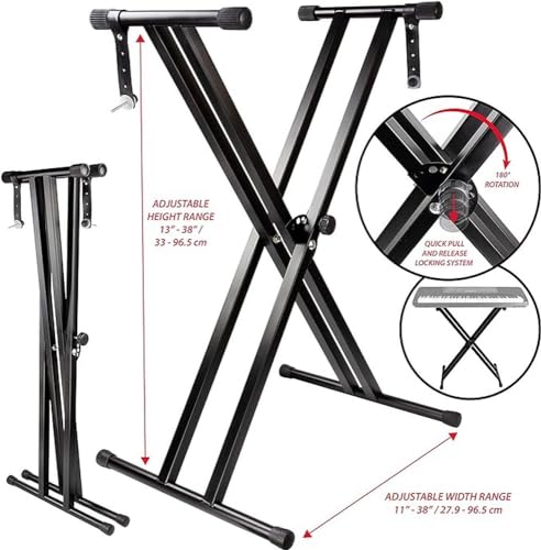 RockJam Adjustable Keyboard Stand with Locking Straps & Quick Release Mechanism