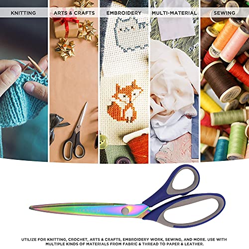 BambooMN Titanium Softgrip Scissors Set for Sewing, Arts, Crafts, Office - 3 Sets of 3 - Blue